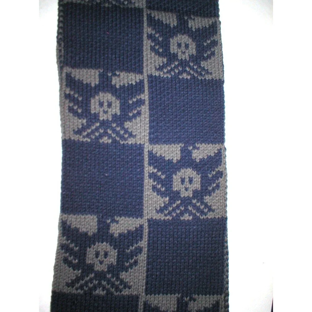 New 65 x 10 Australia Luxe Scarf Long Gray Blue Skull Dove Shearling Fur Womens - Picture 1 of 8
